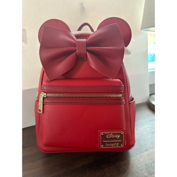 Loungefly Handbags - Disney loungefly faux leather red box gold trim mini backpack
